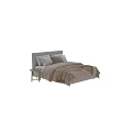 Modern Double Bed With Upholstered Headboard Pillows Quilt And Wooden Side Table