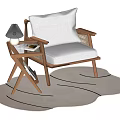 Elegant Wooden Accent Chair with White Cushion Side Table Lamp and Wavy Line Rug