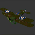 Vintage Military Biplane Model With Olive Green Color Roundel Markings On Wings And Propeller Design