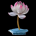 Pink And White Lotus Decorative Item With Golden Stamen And Blue Base