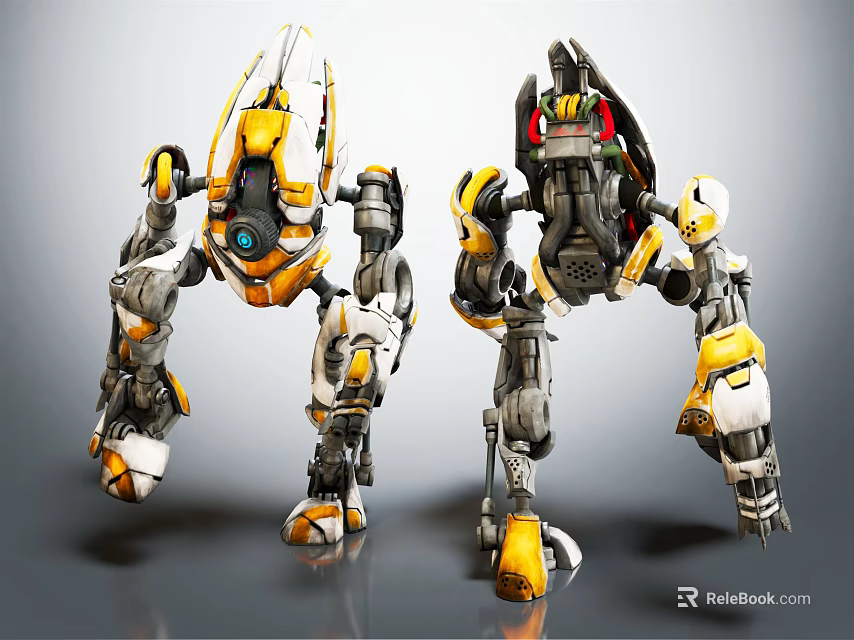 Intelligent Machines With Yellow And White Mechanical Structure In Sci Fi Style 3d model 