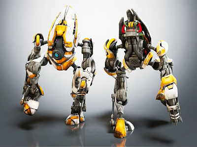 Intelligent Machines With Yellow And White Mechanical Structure In Sci Fi Style 3d model