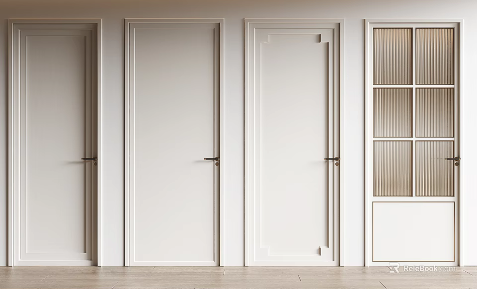 Modern White Hinged Doors With Simple Panel Design For Interior Home Spaces 3d model 