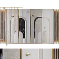Elegant Modern Background Wall With Gold Metal Frames Mirror Panels And Geometric Design 3d model