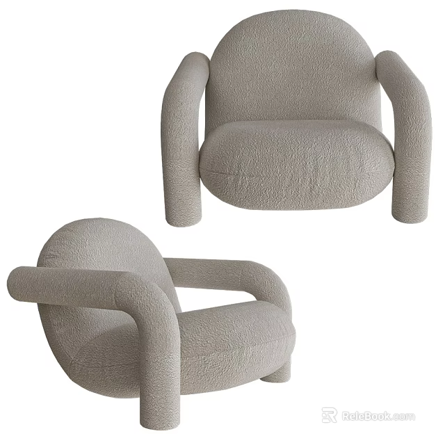 Comfortable Modern Accent Chair In Beige Fabric With Armrests For Living Room Interior 3d model 