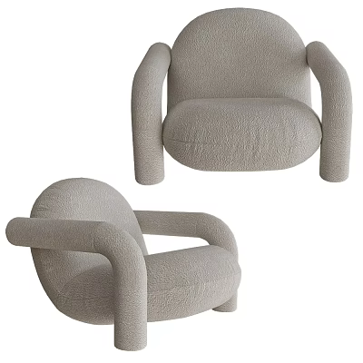 Comfortable Modern Accent Chair In Beige Fabric With Armrests For Living Room Interior 3d model