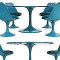 Modern White Dining Table and Chair Set with Round Top and Gold Cushions