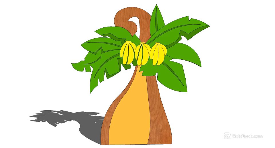 Vibrant Tropical Tree Featuring Green Leaves and Yellow Bananas on Wooden Trunk 3d model 
