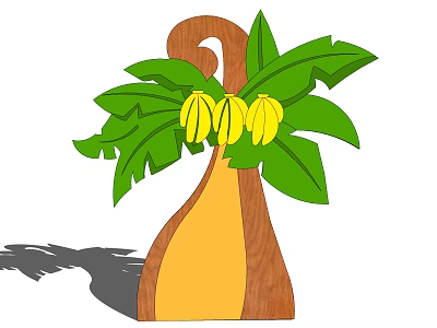 Vibrant Tropical Tree Featuring Green Leaves and Yellow Bananas on Wooden Trunk 3d model