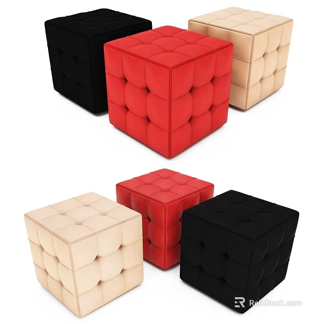 Colorful Tufted Square Sofa Stools In Black Red And Beige For Living Room 3d model 