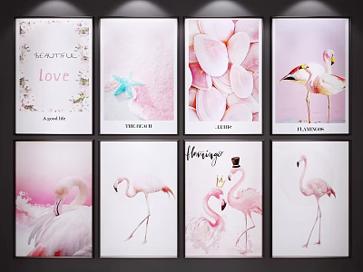 Flamingo Animal Paintings With Pink Theme For Home Wall Decor Art 3d model