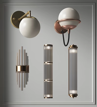 Elegant Modern Chandelier Designs With Brass Sphere Copper Base And Cylindrical Striped Glass 3d model