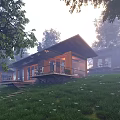 Modern Rustic Boutique Guesthouse Architecture With Wooden Exterior And Tree Surrounded Grass Terrace