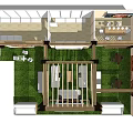 KOMATSU Exhibition Booth With Wooden Structure Green Lawn And Food Display Counters