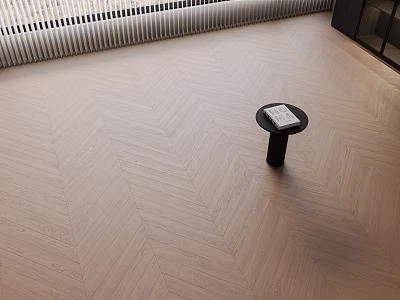 Modern Herringbone Wooden Flooring In Minimalist Interior With Small Round Table And Book 3d model