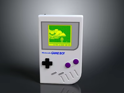 Nintendo Game Boy Electronic Device With White Body Purple Buttons And Green Gaming Screen 3d model