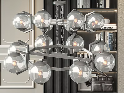 Modern Chandelier With Multiple Glass Globes And Metal Frame In Stylish Interior Space 3d model
