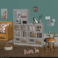 White Bookshelves in Cozy Kids Room with Storage Baskets Books Toys and Decor