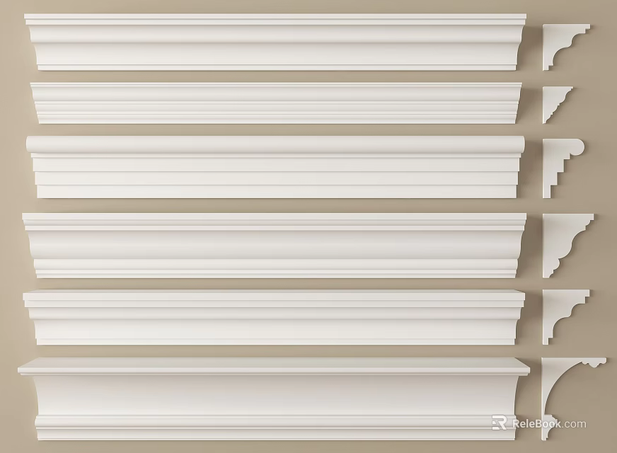 White Gypsum Cornice Molding Collection For Interior With Various Decorative Styles 3d model 