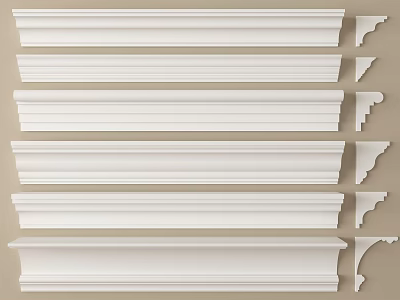 White Gypsum Cornice Molding Collection For Interior With Various Decorative Styles 3d model