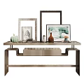Modern Console Table With Decorative Items Picture Frames Vase And Drawer 3d model