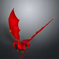 Red Dragon 3D Model With Large Wings Long Tail And Gray Background 3d model