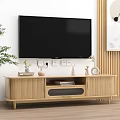 Minimalist Wooden TV Stand with Decor Items TV and Wall Art in Living Room