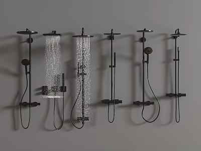 Sleek Wall Mounted Shower Systems Featuring Rainfall And Handheld Sprayers In Various Styles 3d model