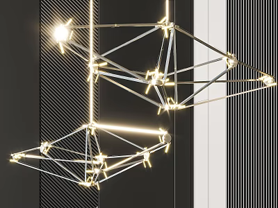 Modern Geometric Chandelier With Metallic Frame Illuminated In Interior Space Design 3d model