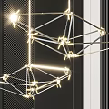 Modern Geometric Chandelier With Metallic Frame Illuminated In Interior Space Design