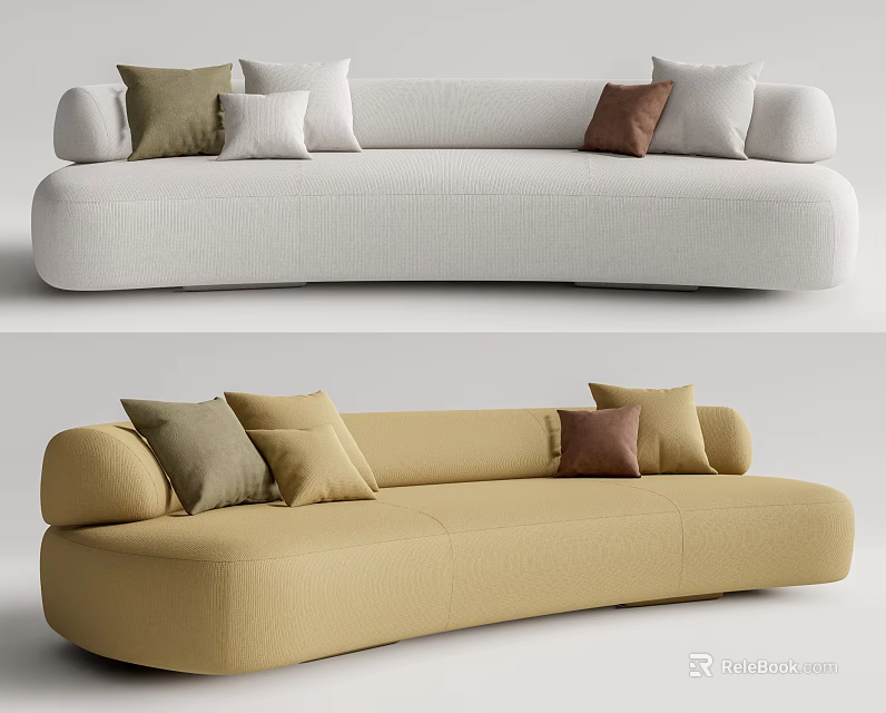 Modern Curved Sectional Sofa With Upholstered Design And Decorative Pillows 3d model