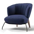 Navy Blue Velvet Leisure Chair With Curved Backrest Padded Seat And Metal Wooden Legs