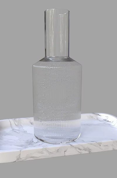 Clear Wine Bottle and Wine Glass Placed on White Marble Tray 3d model Clear Wine Bottle and Wine Glass Placed on White Marble Tray 3d model