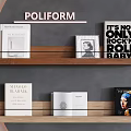 Books And Magazines On Poliform Wooden Shelves With Various Covers Displayed