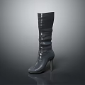 Leather Ruched Design Knee High Boots With High Heel For Women