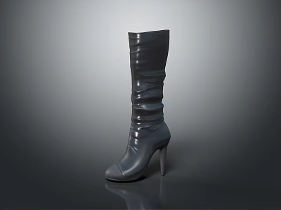 Leather Ruched Design Knee High Boots With High Heel For Women 3d model