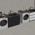 Modern Balcony Cabinet With Washing Machine Sink And Marble Countertop For Laundry Space