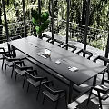 Modern Meeting Room Interior With Long Table Black Chairs Laptop And Green Balcony View