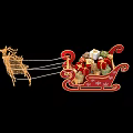 Christmas Red Sleigh Pulled by Golden Reindeer with Gifts and Decorations