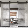Modern Glass Sliding Doors With Black Frame For Living Room Interior Design
