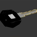 Black Key With Metallic Shank And Plastic Handle On Gray Background 3d model