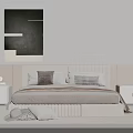 Modern Minimalist Double Bed With White Headboard Pillows Nightstands And Wall Art