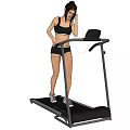 Woman Running On Treadmill In Tight Black Sportswear With Headphones