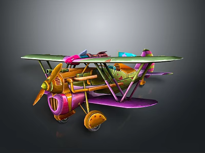 Colorful Retro Vintage Airplane Model For Space Exploration Themed Decor 3d model