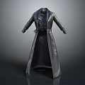 Black Leather Long Coat With Belted Design And Sleek Stylish Look 3d model