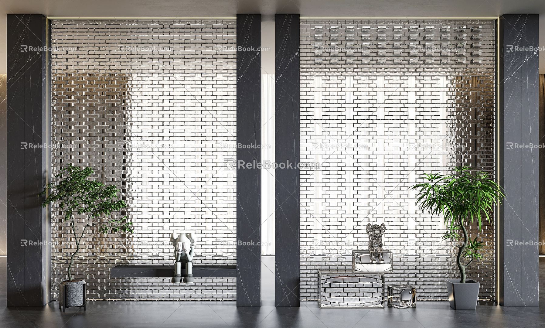 Modern glass brick glass brick porch partition screen 3d model