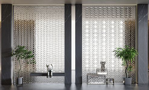 Modern glass brick glass brick porch partition screen 3d model