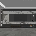Modern TV Wall Interior Design With Marble Pattern And Fireplace 3d model