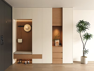 Modern Elegant White Wooden Shoe Cabinet With Shoe Bench And Storage Space 3d model