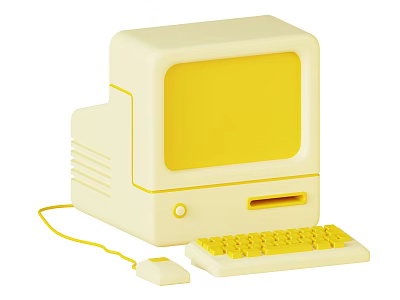 Retro Style Vintage Cream Computer With Yellow Monitor Keyboard And Mouse 3d model